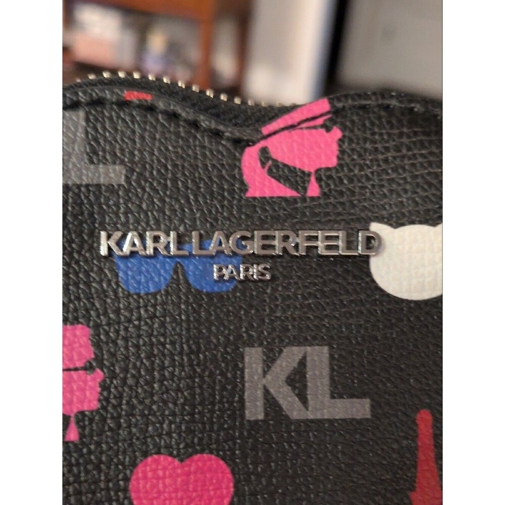Karl Lagerfeld Heart Coin Pouch Black Pink Blue KL Logo Zip Wallet Card Holder - Picture 3 of 7